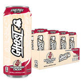 GHOST Raspberry Cream vista frontal del envase mostrando diseño y beneficio energético