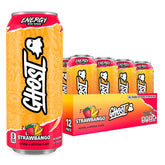 GHOST lata Strawbango frente muestra sabor y tamaño, conveniencia inmediata