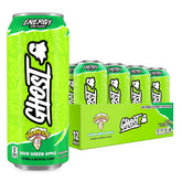 GHOST lata frontal del pack Warheads Sour Green Apple mostrando el diseño y sabor