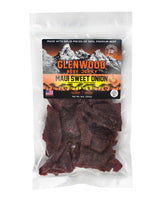 Glenwood Snacks bolsa frontal Maui Sweet Onion mostrando etiqueta y cierre resellable para conservar frescura