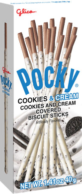 Glico Pocky embalaje frontal mostrando pack de 20 y conveniencia para compartir