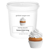 Global Sugar Art bote frontal mostrando frosting blanco puro para acabado nítido