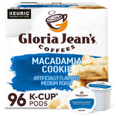 Gloria Jean's caja frontal de K-Cup Macadamia Cookie mostrando paquete y marca