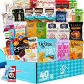 GLUTEN FREE PALACE caja frontal con 40 snacks variados, conveniencia inmediata
