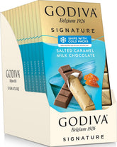 Godiva vista frontal de la caja elegante, presenta calidad y regalo