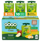 GoGo squeeZ frontal caja y pouches mostrando variedad y conveniencia