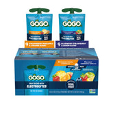 GoGo SqueeZ pack frontal mostrando 18 pouchs para snacks rápidos