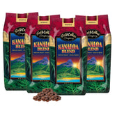 Gold Coffee Company vista frontal del paquete Kanaloa Blend mostrando diseño y peso