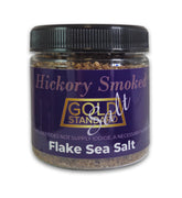 Gold Standard Salt envase frontal de 4 oz mostrando sal Hickory ahumada y conveniencia