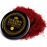 Golden Saffron empaque frontal muestra azafrán puro y fresco
