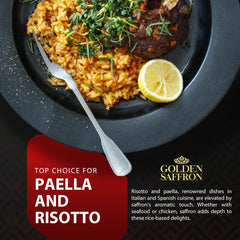 Golden Saffron paella acabada con color dorado y aroma vibrante
