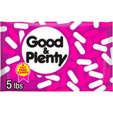 Good & Plenty bolsa frontal de 5 lb mostrando colores retro y abundancia