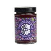 Good Good frasco frontal de mermelada de uva Concord mostrando etiqueta clara y sabor