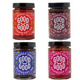 Good Good pack frontal mostrando cuatro frascos y variedad de sabores beneficioso para comparar