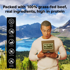 Goodland Farms primer plano de textura de jerky, aspecto jugoso y sabroso