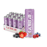 GORGIE lata frontal pack de 12 mostrando diseño y beneficio energético