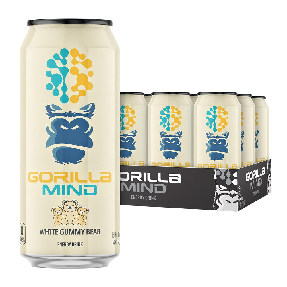 Gorilla Mind lata White Gummy Bear frontal mostrando diseño y sabor atractivo