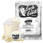 Gosh That's Good! empaque frontal del polvo blanco y beneficio sabor barista