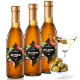 Gourmanity frente del pack de tres botellas, fácil reserva de salmuera