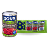 Goya frijoles rojos orgánicos frente de lata mostrando etiqueta y beneficios nutritivos