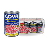 Goya frijoles rosados frente del empaque mostrando la lata y la marca, conveniencia inmediata