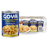 Goya garbanzos vista frontal de lata mostrando marca y tamaño práctico