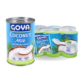 Goya leche de coco frente del envase mostrando el diseño y beneficio de sabor auténtico