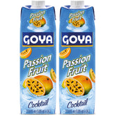 Goya jugo de maracuyá vista frontal con etiqueta clara y color tropical