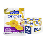 Goya tostones chips ajo frente del empaque mostrando el diseño y tamaño práctico