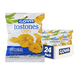 Goya empaque frontal de Tostones Chips 2 oz muestra diseño y porciones individuales