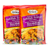 Grace paquete frontal de mezcla para bacalaitos mostrando diseño y tamaño, conveniencia Grace