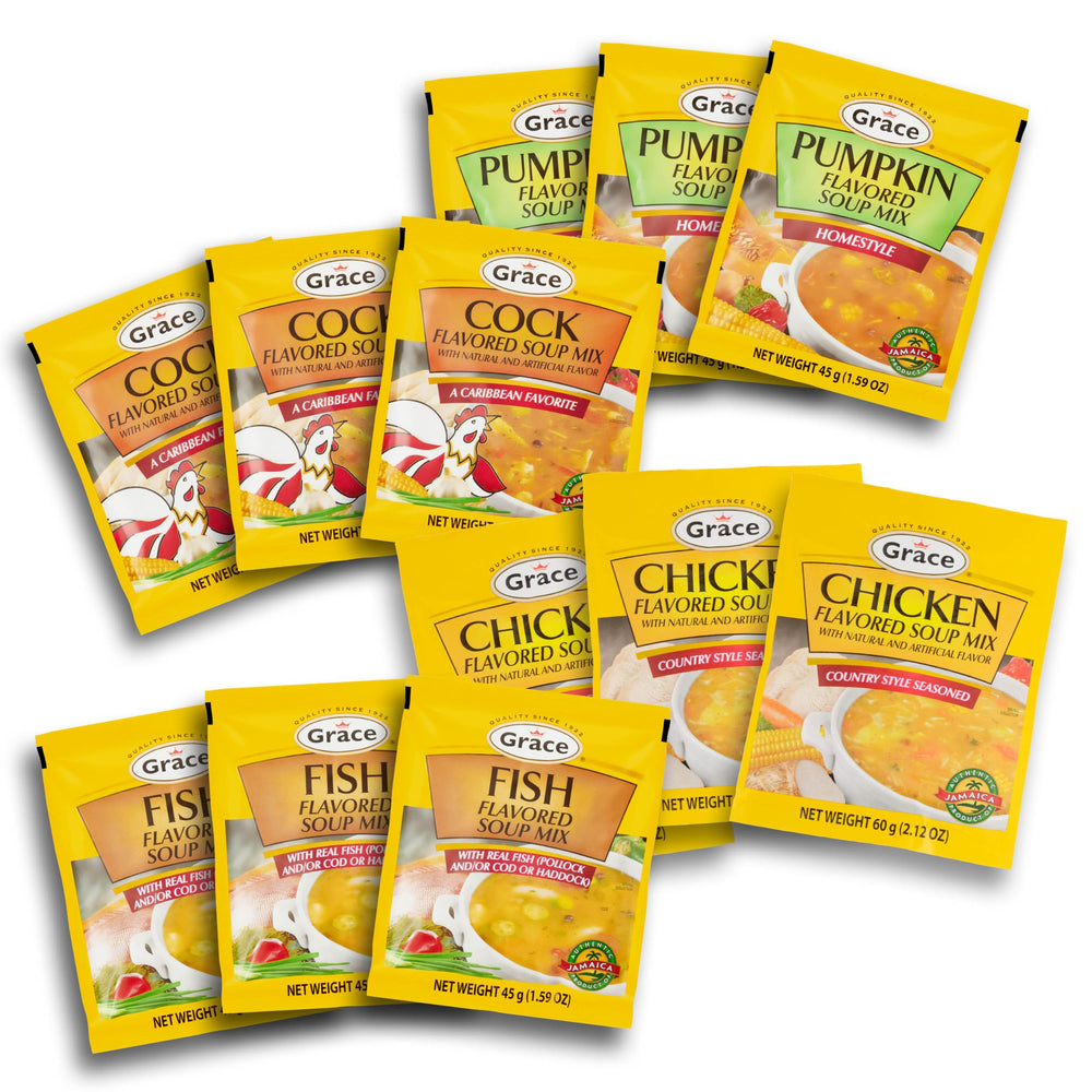 Grace pack frontal mostrando los 12 sobres y variedad de sabores, conveniencia inmediata