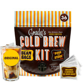 Grady's Cold Brew empaque frontal mostrando bolsitas listos para preparar, conveniencia inmediata