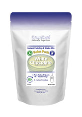 GramZero empaque frontal del pudín sabor chocolate blanco mostrando información del producto y beneficios