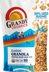 Grandy Oats frente del empaque mostrando la bolsa de 12 onzas y etiqueta orgánica