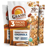 GrandyOats paquete frontal de Coconola mostrando etiqueta orgánica y sabor