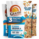Grandy Organics paquete frontal que muestra la etiqueta y beneficios