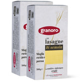 Granoro paquete frontal mostrando láminas listas para horno y conveniencia al cocinar