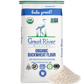 Great River Milling empaque frontal 25 lb mostrando marca y producto para almacenamiento eficiente