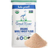 Great River Milling empaque frontal 25 lb mostrando marca y beneficio orgánico