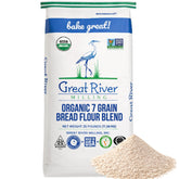 Great River Milling empaque frontal 25 lb mostrando marca y mezcla multigrano