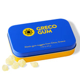 Greco Gum lata frontal mostrando diseño y portabilidad, ideal para llevar