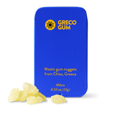 Greco Gum lata frontal mostrando diseño y tamaño práctico