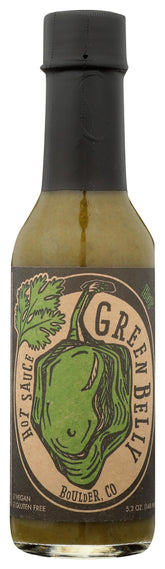 Green Belly botella frente mostrando etiqueta y color vibrante