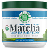 Green Foods envase frontal mostrando matcha orgánico y calidad ceremonial