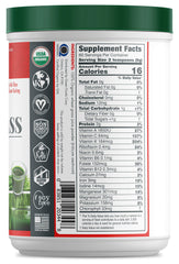 Green Foods envase frontal mostrando etiquetas orgánico y vegano, práctico para dosificar