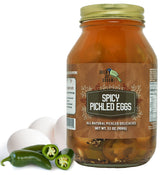 Green Jay Gourmet frasco frontal mostrando huevos encurtidos listos para servir
