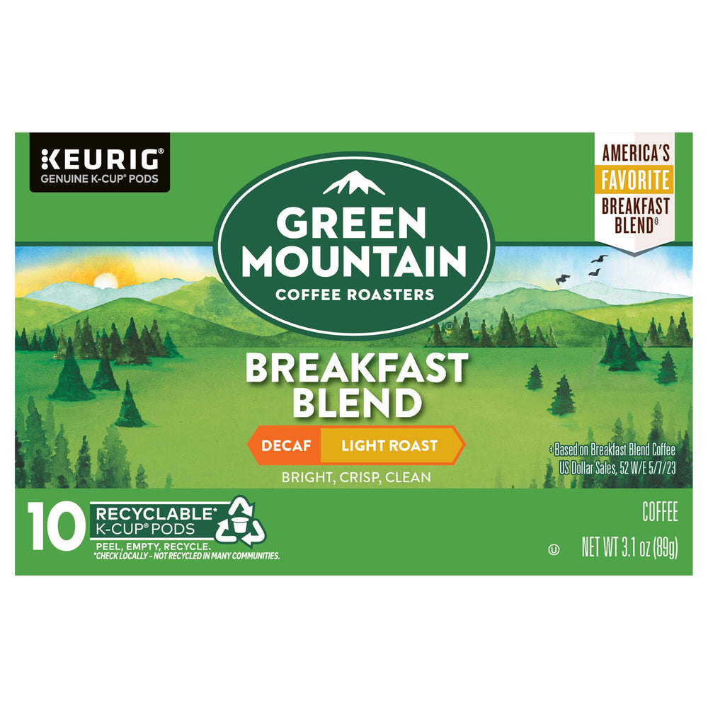 Green Mountain Coffee Roasters paquete frontal mostrando etiqueta y beneficio de sabor suave