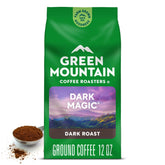 Green Mountain Coffee Roasters bolsa frontal mostrando Dark Magic y ventaja de intensidad