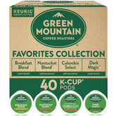 Green Mountain Coffee Roasters frontal del paquete mostrando variedad y conveniencia